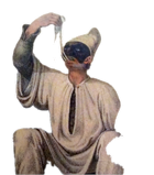 A cut-out of a Punchinello figure